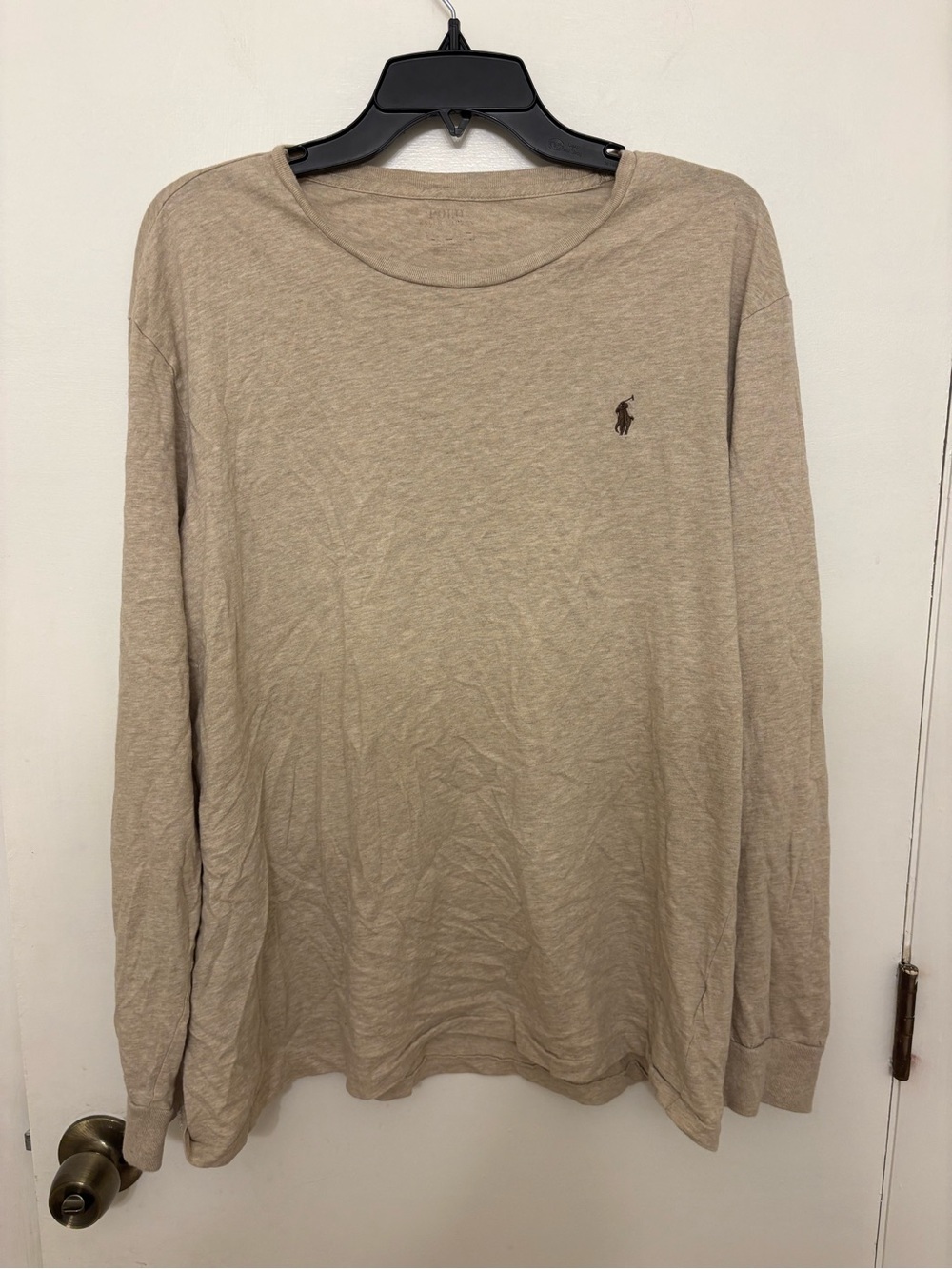 Polo Ralph Lauren Men XL Long Sleeve Crewneck T-Shirt Tan Heather Beige Pony